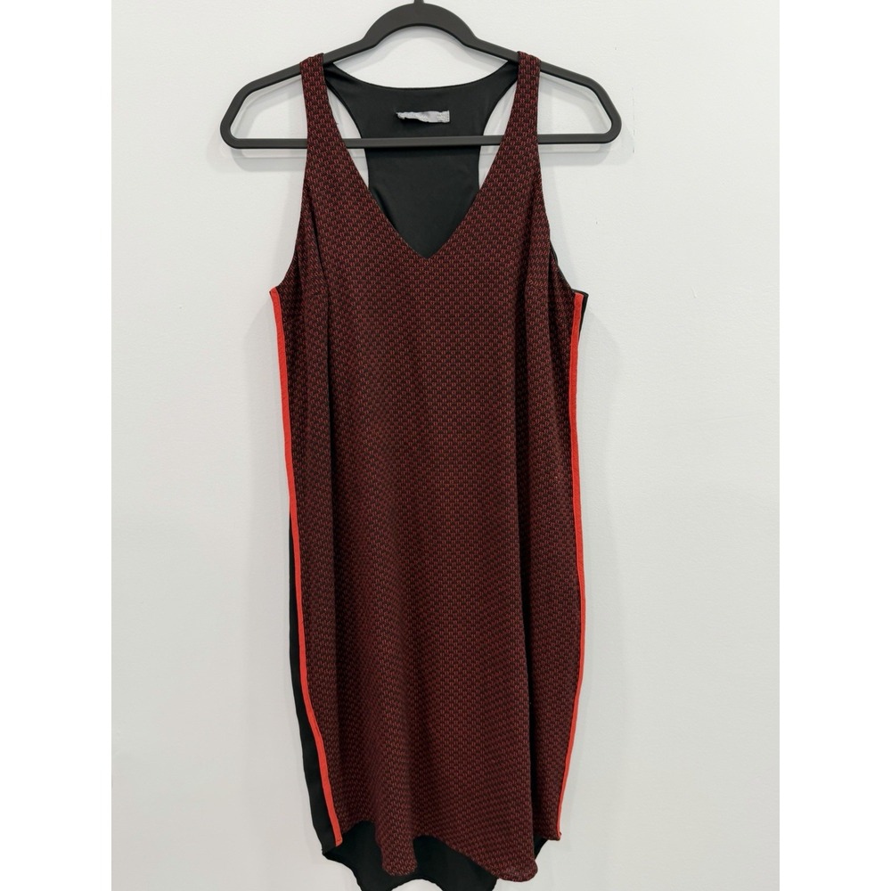 Octavia Large Red Black Sleeveless V-Neck Shift Dress Colorblock Side Trim - Picture 4 of 9